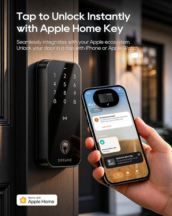Dreame Turbo Lite Smart Wi-Fi Door Lock, Fingerprint Keyless Entry Deadbolt for Front Door, Built-in Wi-Fi, Keypad Smart Lock, Works with Apple Home, Auto Lock, IP54 Waterproof, 12-Month Battery Life