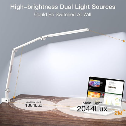LED Desk Lamp, Desk Light for Home Office, Dual Light Source, Eye-Caring Optical Lens, 5 Color Modes & Brightness, Office Lamp, Clamp Lamp with Timer/Memory Function, 18W Nail Light