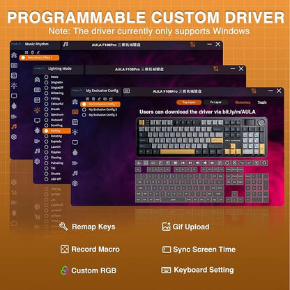 AULA F108 PRO - Wireless Mechanical Keyboard with Screen&Knob,Hot Swappable Gaming Keyboard with 8000mAh Battery,Pre-lubed Switches,RGB Backlit,PBT Keycaps Creamy Sounding Computer Keyboards,104 Keys