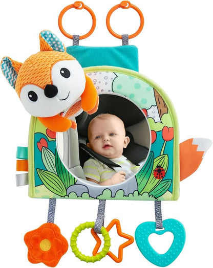 Lynncare Car Seat Toy, Baby Car Mirror Toy for Rear Facing, Travel Baby Activity Center with Hanging Engaging Toys for Infants Babies 0-6-12-18 Months Boy Girl