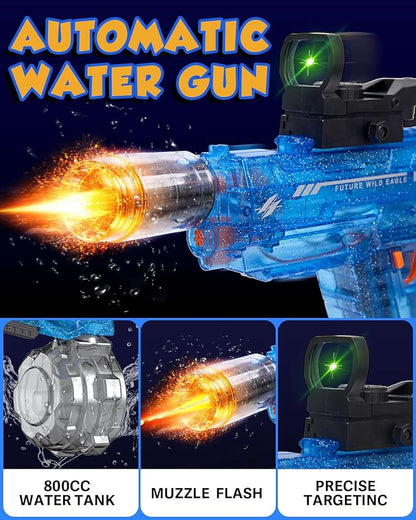2 Pack Electric Water Gun for Adults Kids: Light Up Automatic Squirt Guns, 26-32FT Long Range, 800CC Capacity, Summer Outdoor Pool Games for Ages 8-12, Beach Backyard Party Toys Gift Boys