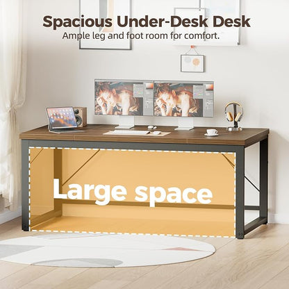 Mericonia 63x28 Inch Computer Desk, 1" Thick Large Office Table, Walnut | Modern Simple Style, Heavy Duty Industrial Frame, Large Study & Writing Table for Home Bedroom Work