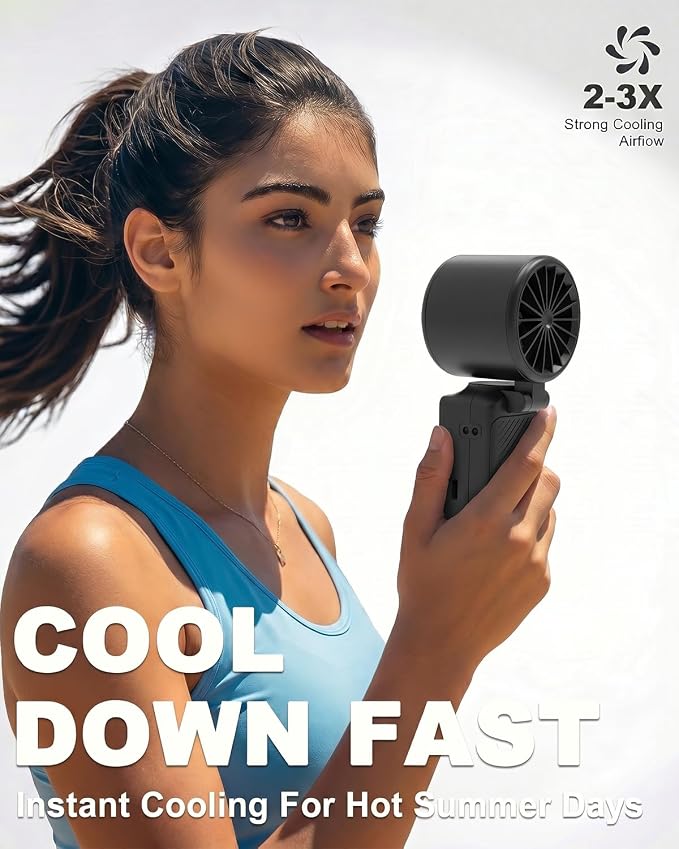 Rechargeable Personal Fan – 3-in-1 Foldable Handheld Turbo Fan with Ice Compress, 6000mAh Battery Lasts 20H, 100 Speeds & 20000 RPM Quiet Motor, Wearable Portable Fan for Outdoor Travel Office