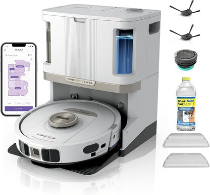 Shark PowerDetect NeverTouch Pro Robot Vacuum & Mop, White, AV2810ZEWH | 5 PowerDetect Technologies, NeverStuck, NeverTouch Pro Base (Self-Empty, Self-Refill, Pad Wash/Dry), 360° LiDAR + 3D Sensor