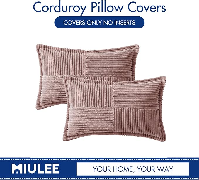 MIULEE Spring Decorative Lumbar Throw Pillow Covers for Couch Bed Livingroom 12x20 Inch Set of 2 Blush Pink Boho Throw Pllows Broadside Striped Patchwork Soft Corduroy Pillowcases Valentine Decor