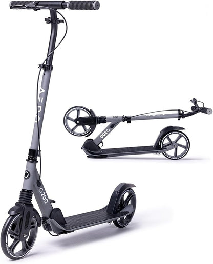 AERO MOBILITY Kick Scooter for Kids 6+, Teens & Adults | Light Up Wheels, Hand Brake, Rubber Deck Mat & Shock Absorption | Foldable & Height Adjustable