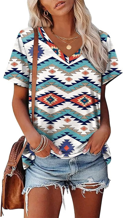 Alaroo Womens Summer Tops 2026 V Neck Short Sleeve Shirts Trendy Dressy Casual Vacation Outfits Printed