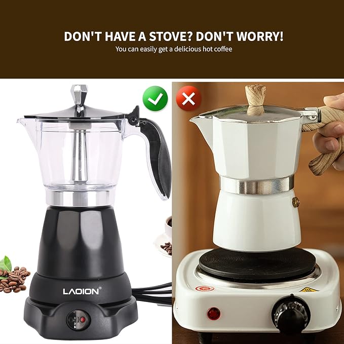 LAOION Cuban Coffee Maker, 6 or 3cup Electric Espresso Coffee Maker | Portable Cafeteras Electricas Modernas, Electric Moka Pot with Detachable Base & Overheat Protection, Coffee Gift