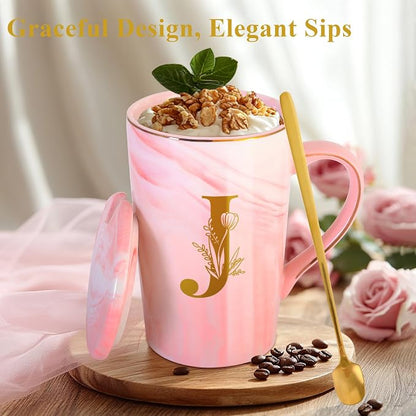 Personalized Ceramic Coffee Mug with Lid Tea Cup Women Her Sister Mom Girlfriend Aunt Best Friend Friendship Grandma Wife Daughter Law Lady Happy Birthday Gifts Cool Funny Meaningful Unique Cute,J
