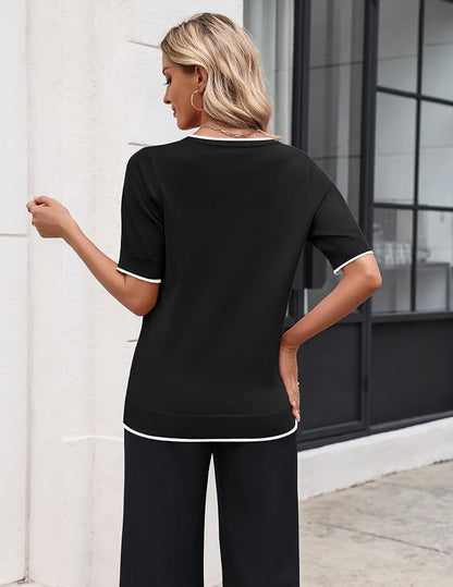 Zeagoo Women's Short Sleeve Sweater 2026 Spring Summer Tops Lightweight Casual V Neck Sweaters Dressy Work Blouses Clothes