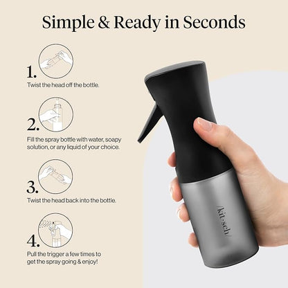 Kitsch Continuous Spray Bottle for Hair – Black, 150ml | Fine Mister Spray Bottle & Water Spray Bottle – Recycled Hair Spray Bottle – Spray Bottles for Cleaning, Styling, & More