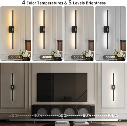 iThird Wall Sconce Battery Operated Wall Light: 10000mAh Wireless Wall Sconces with Remote Control, 360° Rotate Rechargeable Wall Scone for Bedroom Living Room Bathroom Hallway, 31.5 Inch, Black