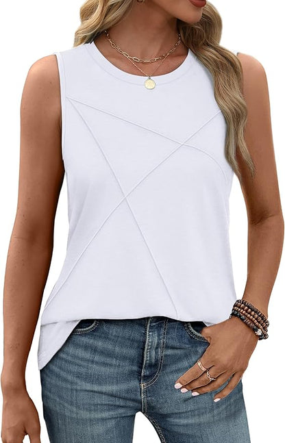 WIHOLL Women's Sleeveless Summer Crewneck Loose Fit Tank Tops