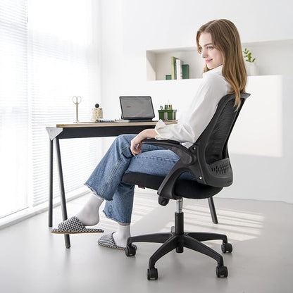 NEO CHAIR Office Desk Chair Computer Gaming Ergonomic Lumbar Back Support with Flip-up Padded Armrest Adjustable Height and Wheels for Home Vanity Bedroom Study (All Black) | Lumbar Support, Height Adjustment, 360° Swivel and Rolling Base, Space-Saving...