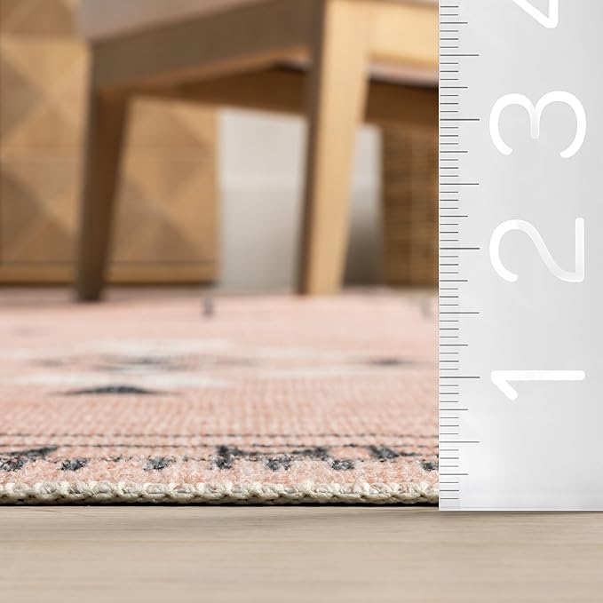 nuLOOM Evalyn Southwestern Machine Washable Ultra Thin Accent Rug, 3' x 5', Pink