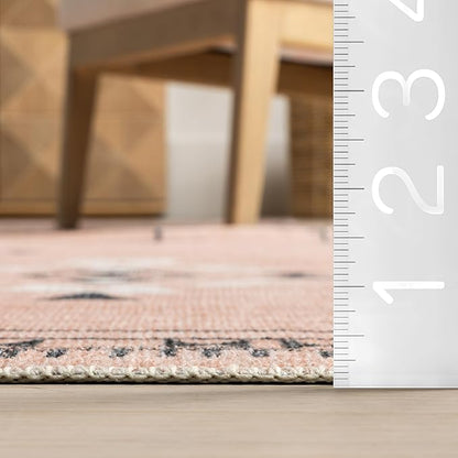 nuLOOM Evalyn Southwestern Machine Washable Ultra Thin Accent Rug, 3' x 5', Pink