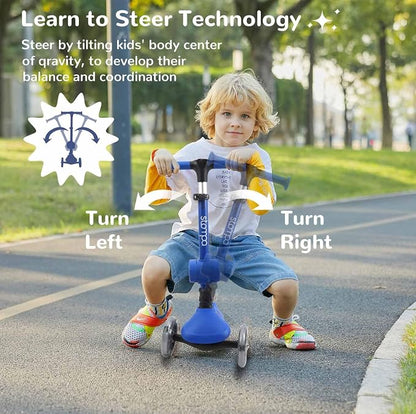 Stompa Kids Scooter 2-in-1 Light Up 3 Wheel Scooters with 4 Levels Adjustable Handlebar, Foldable Seat, Widen Non-Slip Deck for Girls & Boys Max 110 Lbs