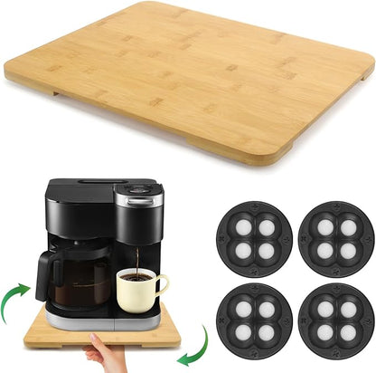 360°Rolling Tray Bamboo Kitchen Appliance Slider for Coffee Maker Pot | Countertops Sliding Tray Mat for Kitchen Appliances Easily Move Under The Cabinet Natural 11.6×13.9