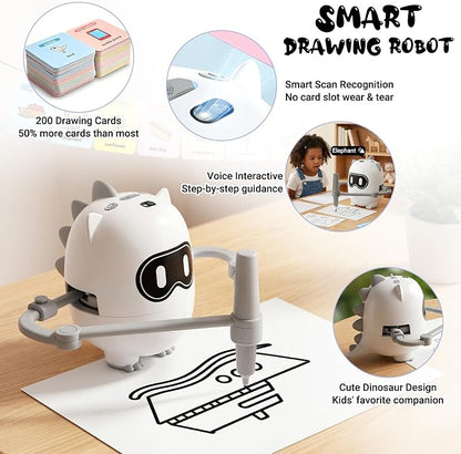 Joso Drawing Robot Toys for 3-8 Year Old Kids with 200 Cards & 22 Pens | Montessori Painting Learning Toys with Smart Card Scanning Recognition & Voice Interactive for Boys Girls Birthday Party