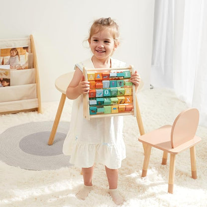 FReniland Wooden Activity Cube - Double-Sided Abacus & Alphabet Flip Tiles for Toddlers 18M+, Educational Counting Toy for Preschool and Homeschool Learning