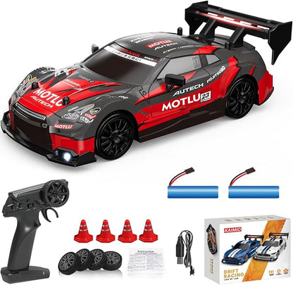 1:24 Scale RC Drift Car 4WD 2.4GHz 30KM/H High Speed Racing Sport Toy Car with LED Lights, Racing and Drift Wheels (8601-Red)