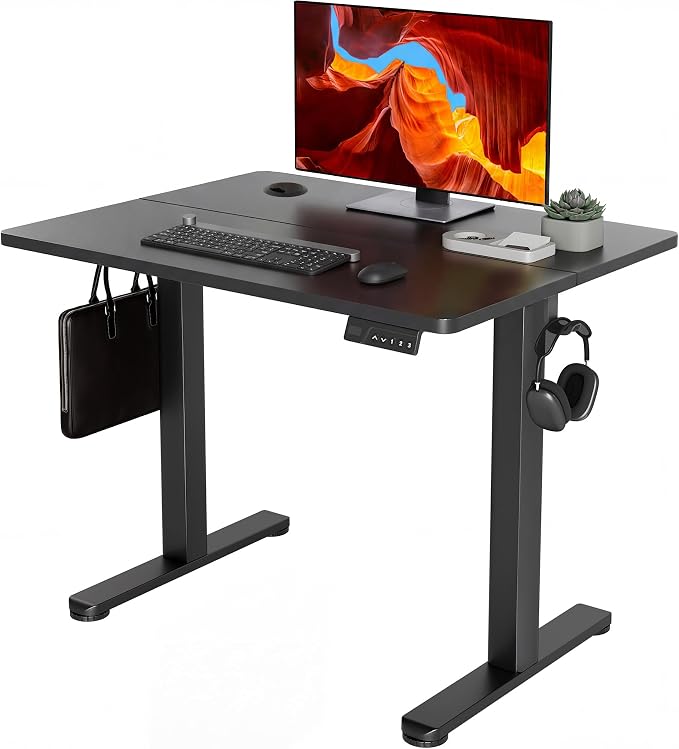YDN 35 x 20 Inch Black Electric Standing Desk | Adjustable Height, Sit Stand, Cable Management, Ergonomic, Home Office