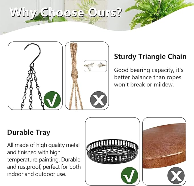 Plant Hanger Indoor Outdoor, 2 Tier Hanging Planter Plant Shelf, Metal Hanging Plants Holder for Indoor Outdoor Plants