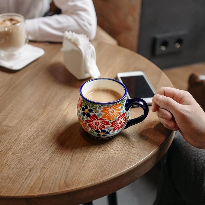 ALMA 12oz Handpainted Flower Ceramic Tea Cup | Microwave & Dishwasher Safe, Ideal for Morning Coffee Tea, Home Kitchen Dining Room Display, For Home Makers & Women