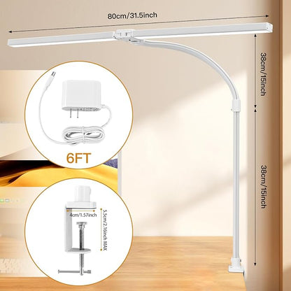LED Desk Lamp with Clamp, Dual Head Monitor Light, Remote | 24W Dimmable Eye-Caring Task Lamp with Timer, Anti-Glare Cover and Gooseneck for Home Office Dorm, Workbench and Study