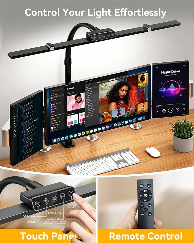 LED Desk Lamp Clamp 24W Adjustable Neck Touch Remote Control | 24W Ultra Bright LED Lighting, Flexible Adjustable Clamp Design, Flexible Adjustable Clamp Design