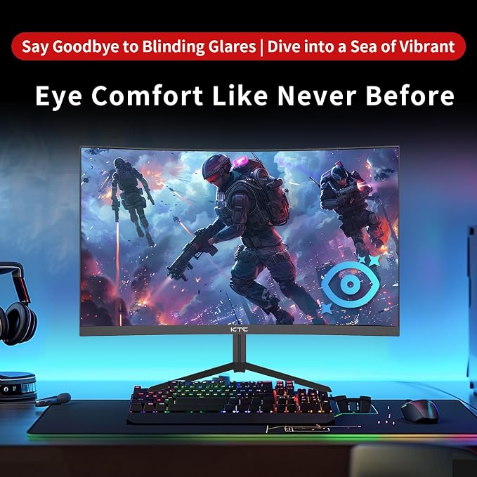 KTC 24 Inch 1500R Curved Gaming Monitor,180Hz 1ms FHD 1080p VA Monitor, Adaptive Sync, 110% sRGB, HDR Support, DisPlayPort/HDMI,Tilt, VESA for Gaming Home Office Business PS5 PC Monitors