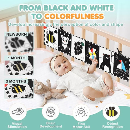 BBWOO High Contrast Baby Toys for Newborn, Tummy Time Mirror, Black and White Baby Toy for 0-6 Months, Soft Montessori Visual Stimulation Infant Book, Boy Girl Shower Gift