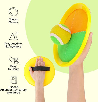 Toss and Catch Ball Game Set, Upgraded Sticky Paddle Ball Set for Kids & Toddlers, Sturdy & Water-Resistant Outdoor Backyard Beach Pool Toy, Birthday Gift for Boys Girls Ages 3-12