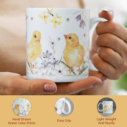 Maison d' Hermine Coffee Mug with Handles Tea Cups (12 Ounce, Pack of 1) | Fine Bone China Coffee Mugs for Hot Beverages Cappuccino Latte Home Restaurant Hotel Spring Summer -Easter Zest - Chicks