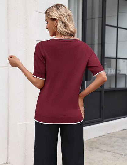 Zeagoo Women's Short Sleeve Sweater 2026 Spring Summer Tops Lightweight Casual V Neck Sweaters Dressy Work Blouses Clothes
