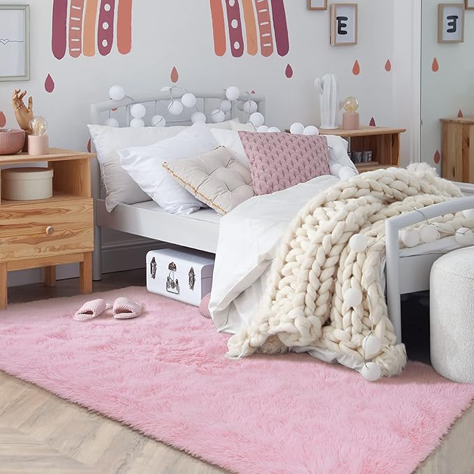 Softlife Ultra Soft Fluffy Area Rugs for Bedroom, Girls and Boys Room Kids Room Nursery Rug, 3 x 5 Feet Shaggy Fur Indoor Plush Modern Floor Carpet for Living Room Christmas Decor, Pink