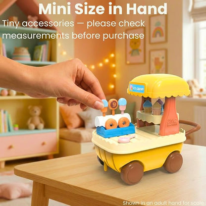 Family Ice Cream Cart Toy — Dessert Pushcart Set with Popsicles, Cones & Donuts, Street Vendor Stall for Dollhouse Pretend Play, Gift for Kids Ages 3+