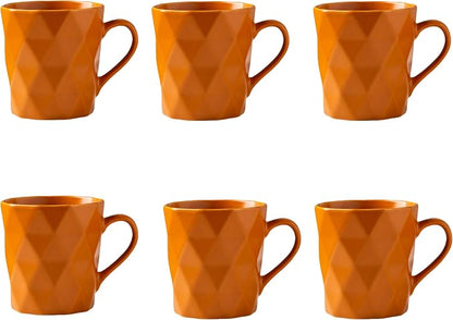 11 Ounce Porcelain Mugs, Set of 6, Tea and Cocoa Mug Set, Orange, Matte