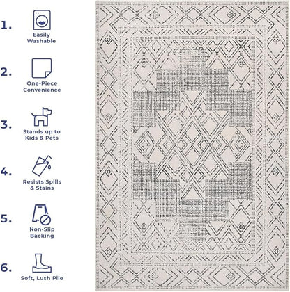 nuLOOM Mia Machine Washable Geometric Medallion Runner Rug, 2' 6" x 8', Light Grey, Rectangular
