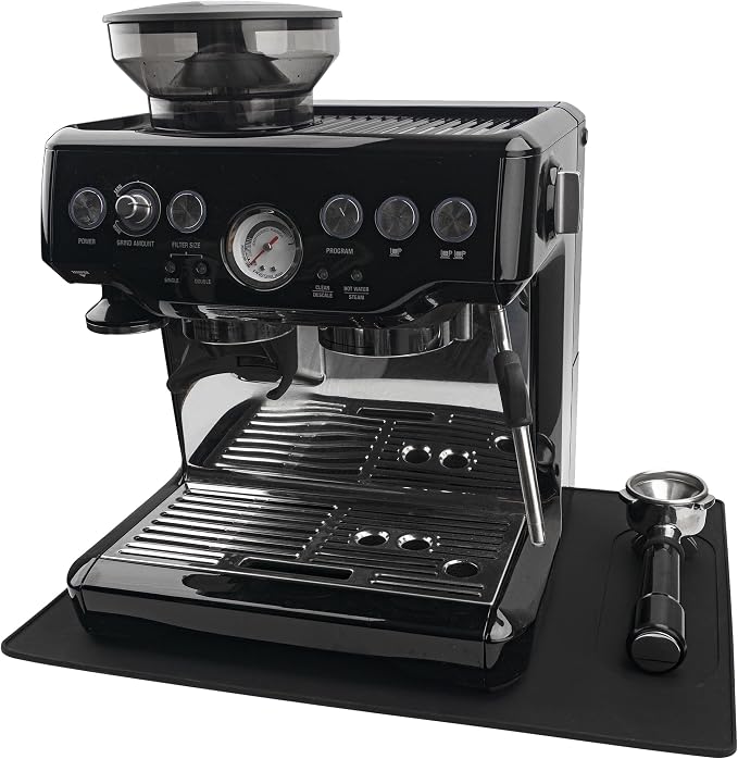 Silicone Mat Under Coffee Machine With Lip Automatic Machines Accessory, Black Multifunctional Rubber Base Mat, 18.9” x 13.8”