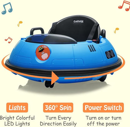 Garvee 12V Kids Ride On Bumper Car with Parental Remote Control, 360° Spin Electric Toddler Bumping Car, LED Lights, Safety Belt & Music, Ride On Cars for 18 Months+ Toddlers