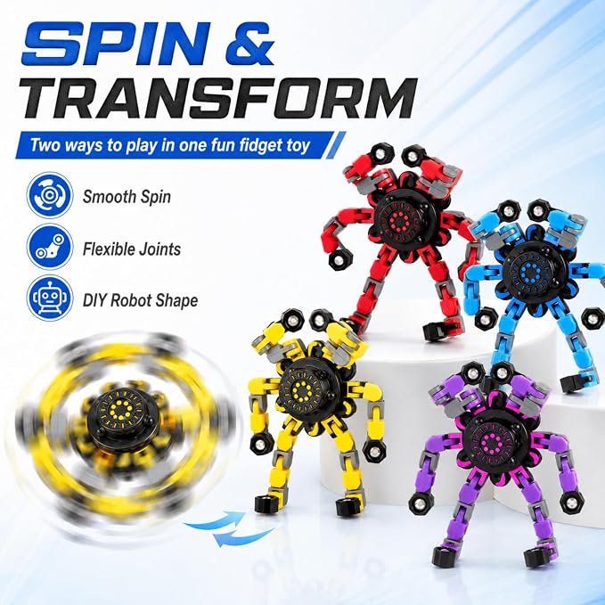 12PCS Transformable Fidget Spinner Toys for Kids and Adults | DIY Robot Chain Fidget Toys, Sensory Toys for Stress Relief, Party Favors, Classroom Rewards & Birthday Gifts