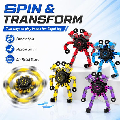 12PCS Transformable Fidget Spinner Toys for Kids and Adults | DIY Robot Chain Fidget Toys, Sensory Toys for Stress Relief, Party Favors, Classroom Rewards & Birthday Gifts
