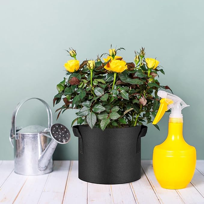 NYONG 12-Pack 20 Gallon Thickened Non-Woven Grow Bags, Aeration Fabric Pots with Handles（Black）