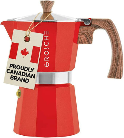 GROSCHE Milano 6 Espresso Cup, 9.3 oz Red Stovetop Espresso Maker - Italian Moka Pot | Cuban Coffee Maker And Italian Moka Pot For Stovetop Espresso; For Gas, Electric, And Propane Stoves With A Soft-Touch Handle