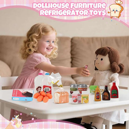 Mini Refrigerator Toy, Fill The Fridge with Ice Cream, Juice & 40+ Mini Food Toys for Dollhouse Accessories & Kitchen Playset. Realistic Refrigerator Play Gift for Kids.