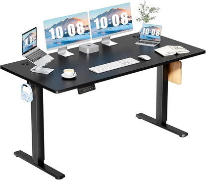 DUMOS 63 Inch Electric Standing Desk, Memory Adjustable Home Office Desk | Sit Stand Up Desk for Work Home Office,Adjustable Desk, Rising Computer Table with Splice Board,Cable Management,Hook,Black