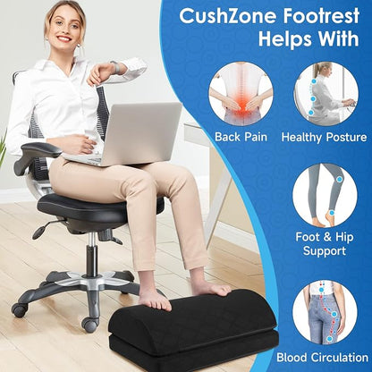 CushZone Foot Rest for Under Desk at Work Adjustable Foam for Office and Home, Office Desk Accessories，Comfortable Footrest with 2 Adjustable Heights，Back & Hip Pain Relief (Black-16.9 in)
