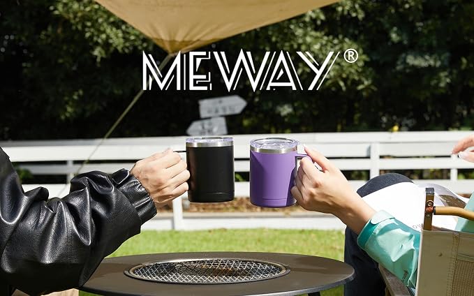 MEWAY 12oz Coffee Mug With Handle 2 Pack Bulk,Stainless Steel Insulated Travel Tumblers With Sliding Lid,Double Wall Vacuum Camping Cup for Hot & Cold Drinks Tea (Black,Set of 2)