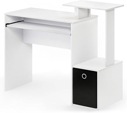 Furinno ECON Desk, 40" Wide Gaming Desk with Keyboard Tray, Computer Desk, Office Desk with Side Shelves and Storage Bin for Home Office, Plain White